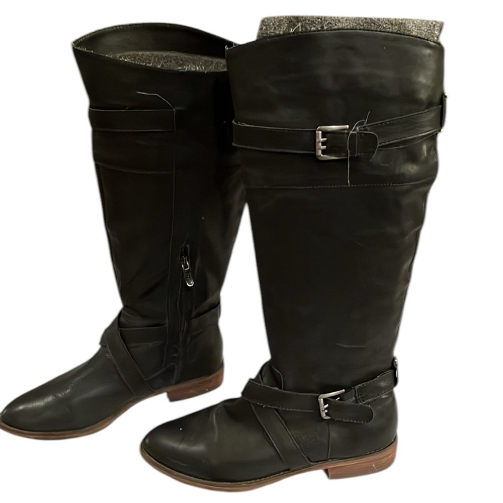 Ann Taylor Loft size 10 black leather knee high riding boots side zipper